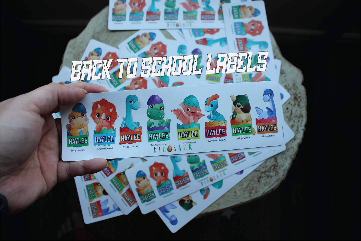 Dinasaur Babies Custom Name Back to School Cute Stickers